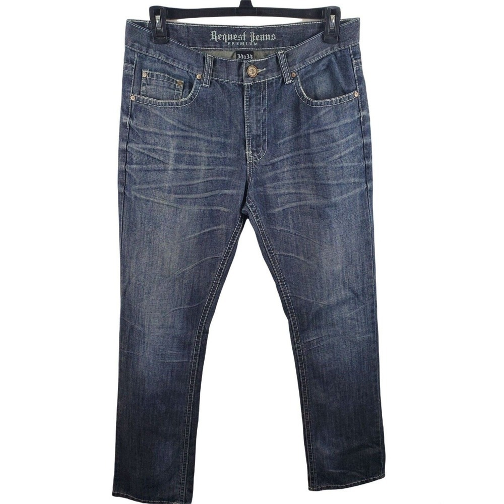 Request jeans Mens 34x34 Straight Leg High Rise Dark Wash Casual Bottoms